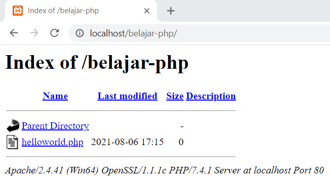 Tampilan file dari folder belajar-php