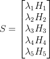 S=\begin{bmatrix} \lambda_1H_1\\ \lambda_2H_2 \\ \lambda_3H_3 \\ \lambda_4H_4 \\ \lambda_5H_5 \end{bmatrix}