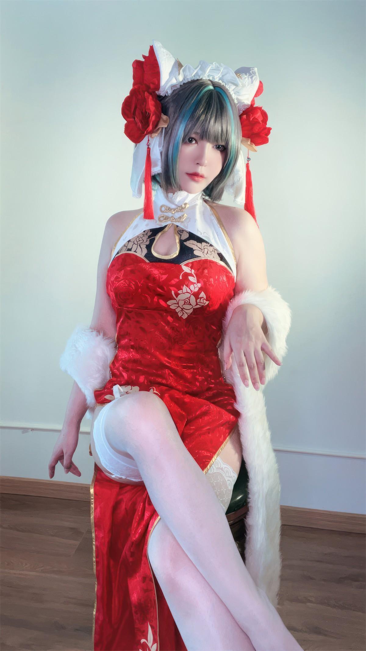 Cosplay 半半子Banbanko 柴郡中华娘旗袍(45)