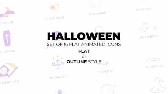 Halloween Set Of 16 Animated Icons Flat Or Outline Style - VideoHive 54186866