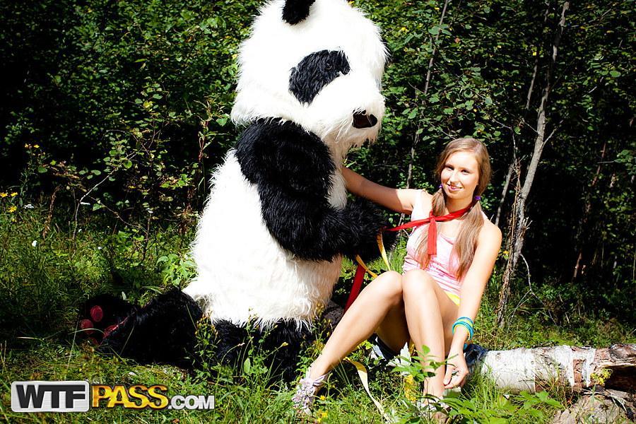 Young girl Penny gets banged by a Panda on a boulder near the woods(1)