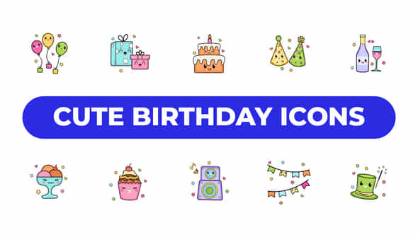 Cute Birthday Icons - VideoHive 57523401