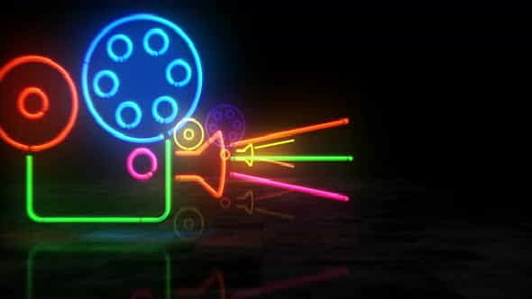 Cinema neon symbol 3d flight - VideoHive 33527161
