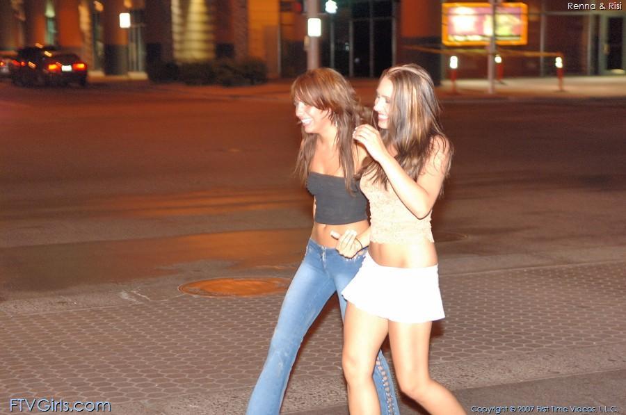 Two attractive amateur brunettes Renna and Risi making out in public(21)