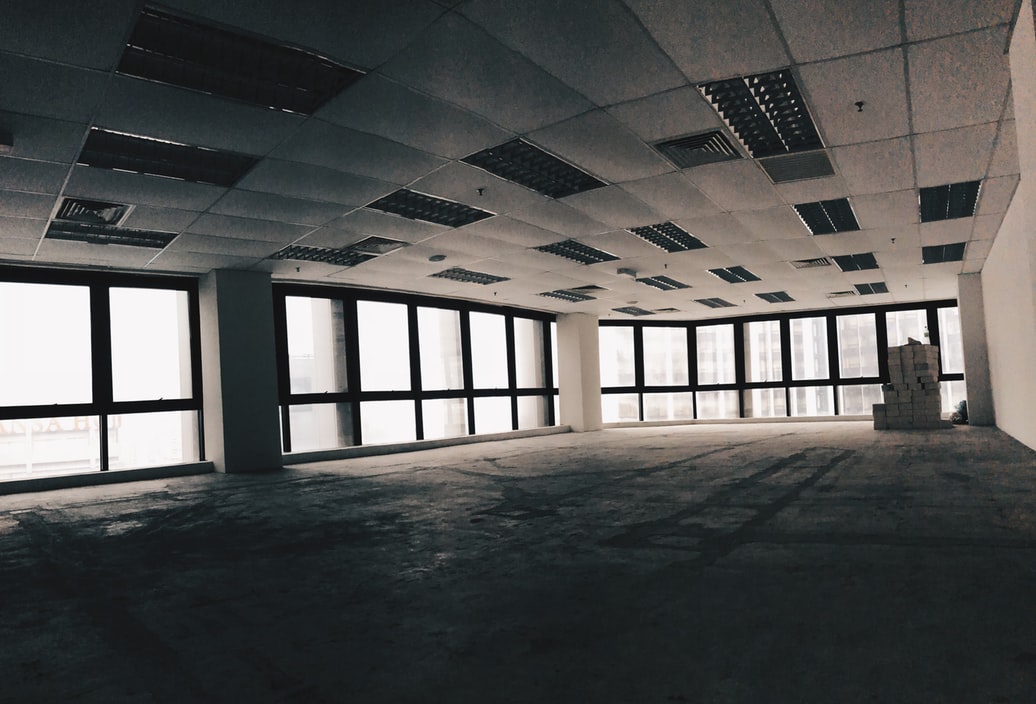 Inside view of empty, abandoned office building