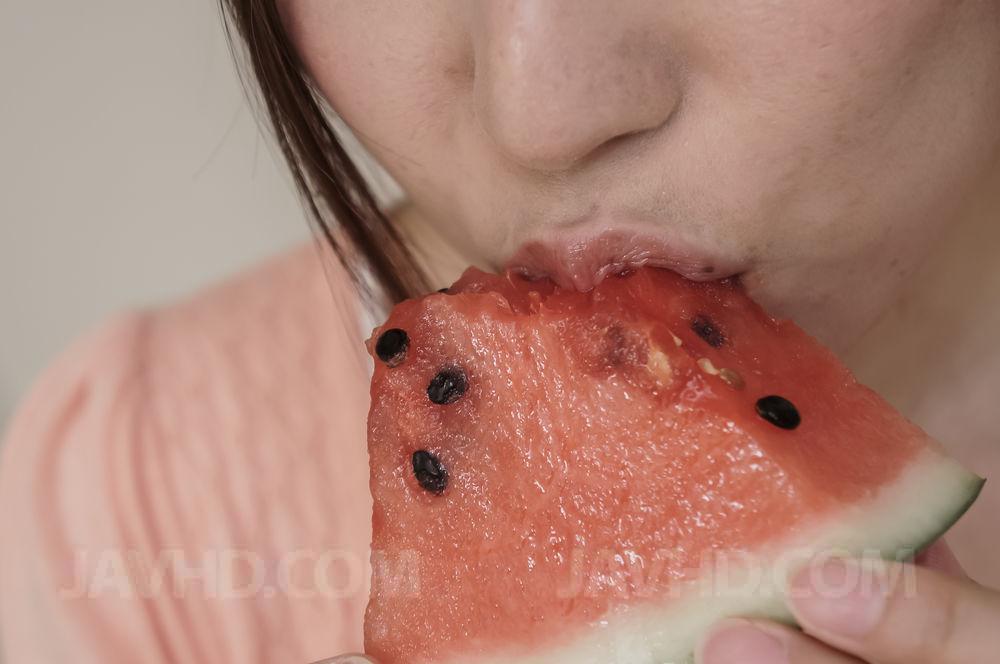 Mirei Yokoyama naughty doll eats water melons and enjoys penis(8)