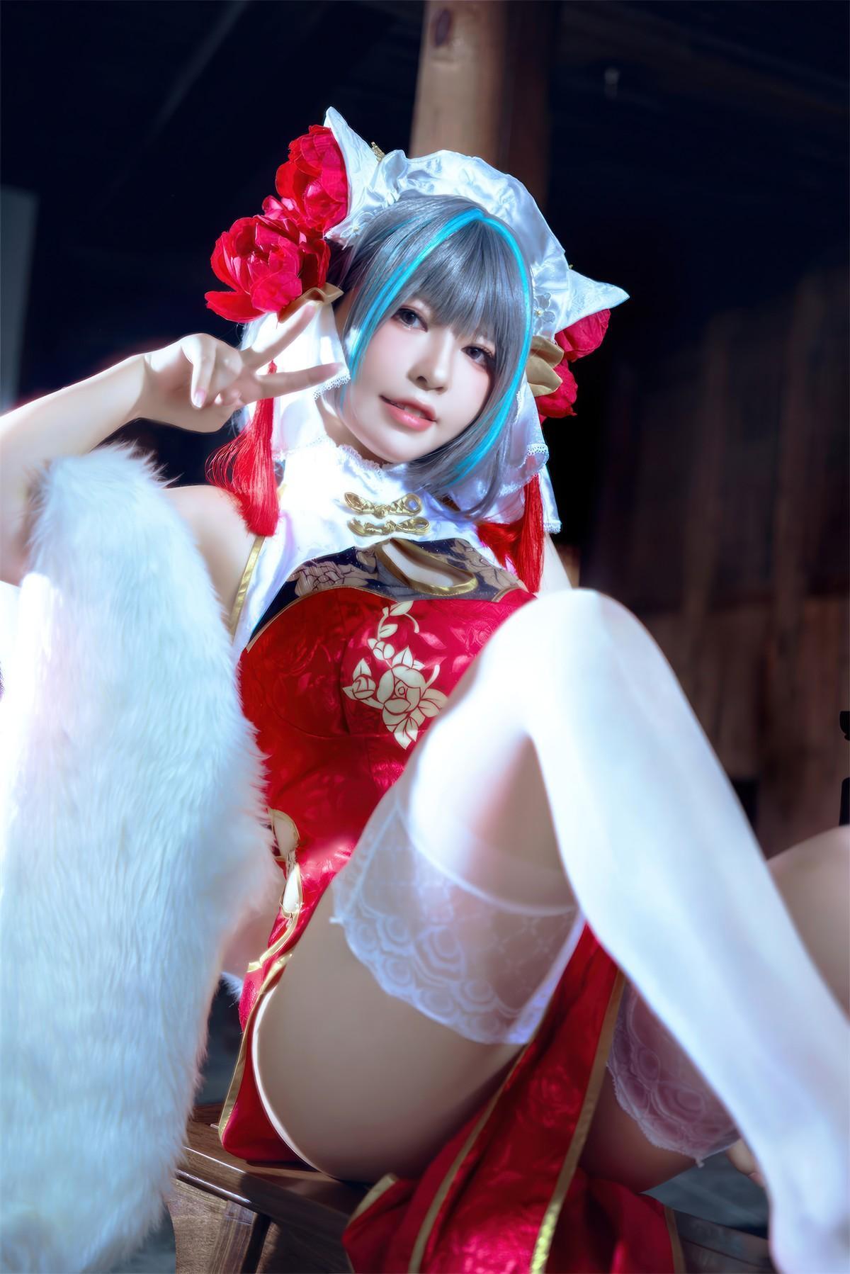 Cosplay 半半子Banbanko 柴郡中华娘旗袍(20)