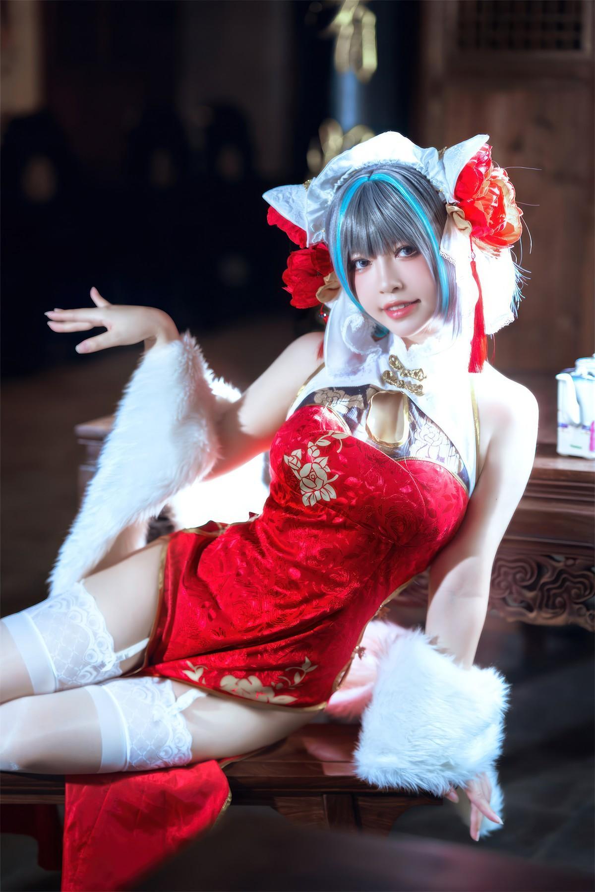 Cosplay 半半子Banbanko 柴郡中华娘旗袍(19)