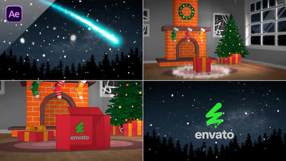 Christmas Fireplace With Logo Reveal - VideoHive 55036024