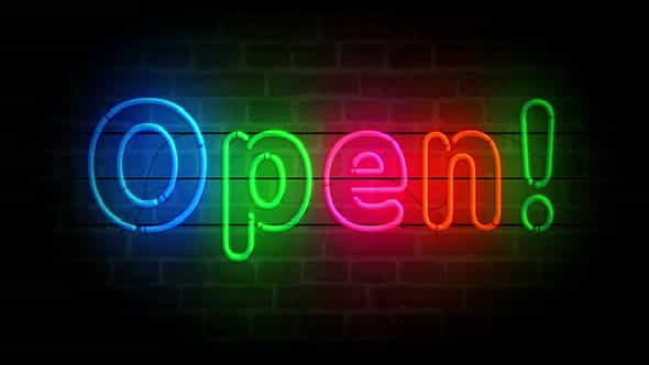 Open neon on brick wall - VideoHive 33082361