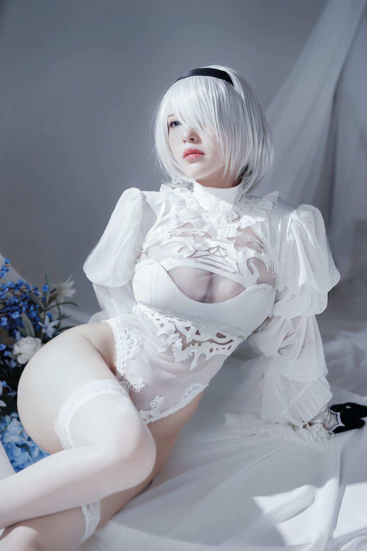 Cosplay 半半子 Automataヨルハ二号B型 白いドレス(40)