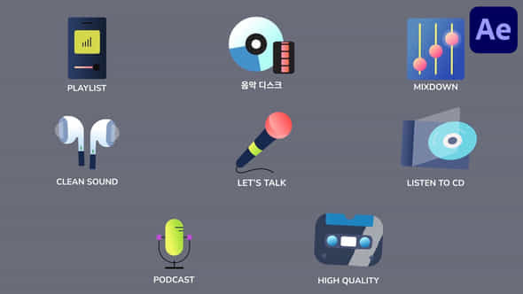 Music And Podcast Icons And Titles For After Effects - VideoHive 53577293