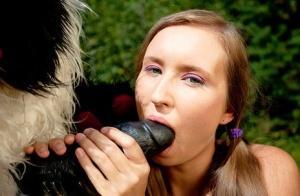 Young girl Penny gets banged by a Panda on a boulder near the woods