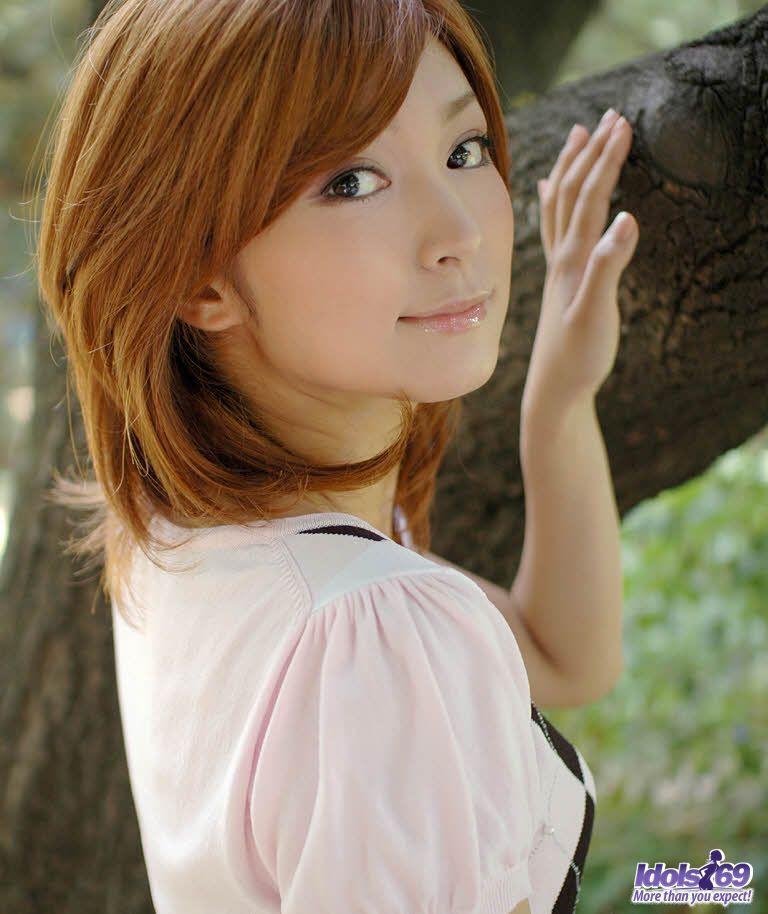 Young Japanese girl with red hair shows her upskirt underwear(1)