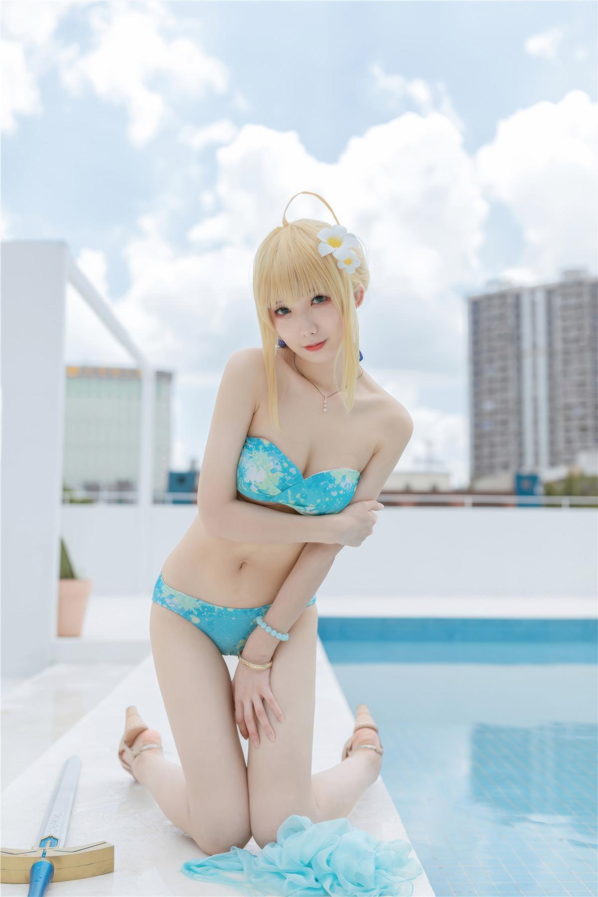 Cosplay 封疆疆v 阿尔托莉雅·潘德拉贡 泳装(23)
