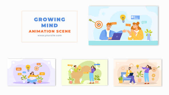 Growing Mind Flat 2D Character Animation Scene - VideoHive 49457234