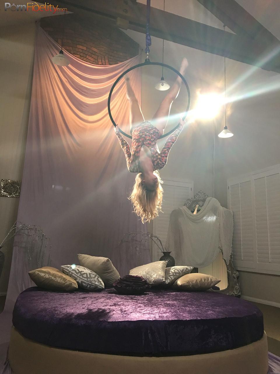 Superb blonde doll Arya Fae doing aerial yoga and showing her tits and ass(20)