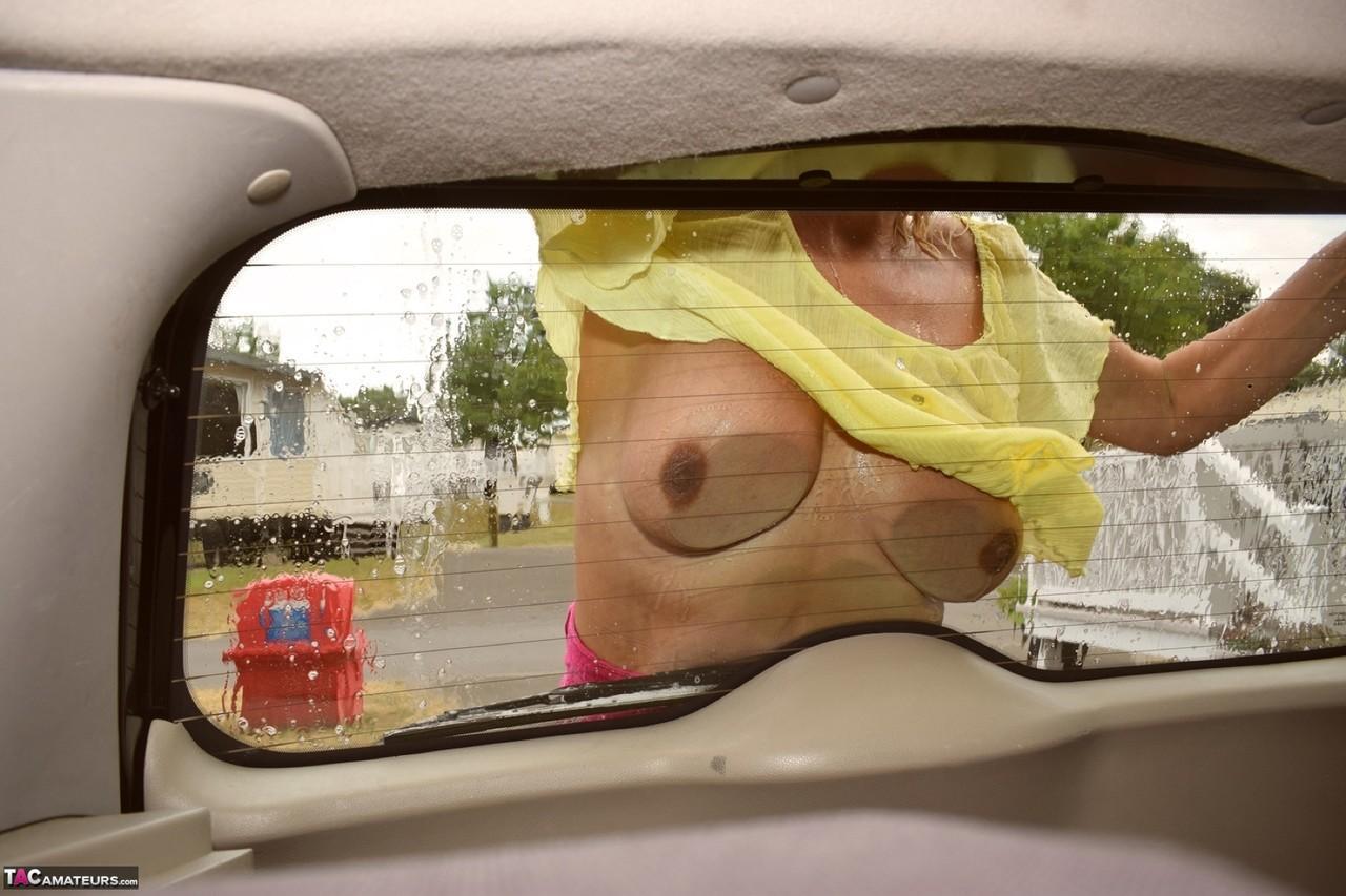 Older blonde Dimonty gets totally naked after washing a vehicle(11)