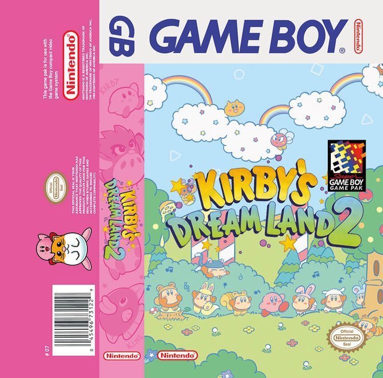 a square icon compiling the package art for Kirby's Dream Land 2 on Gameboy