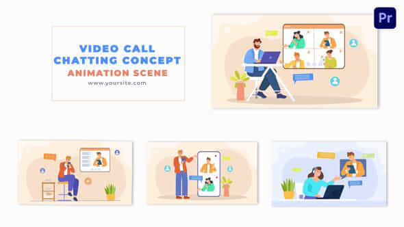 Video Call Meeting Cartoon Character Design Animation Scene - VideoHive 49481031