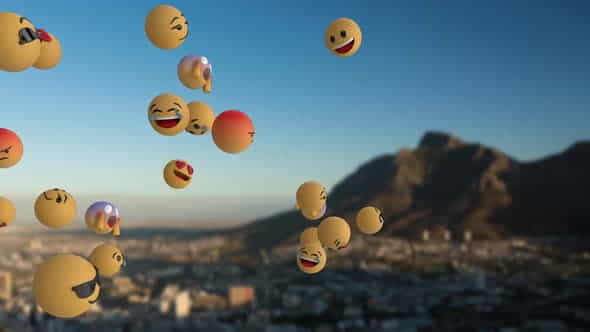 Emoji icons flying over landscape - VideoHive 30216136