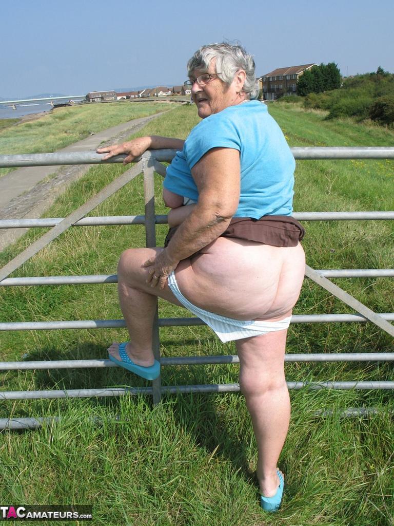 Fat old woman Grandma Libby exposes herself on a desolate bike path(10)