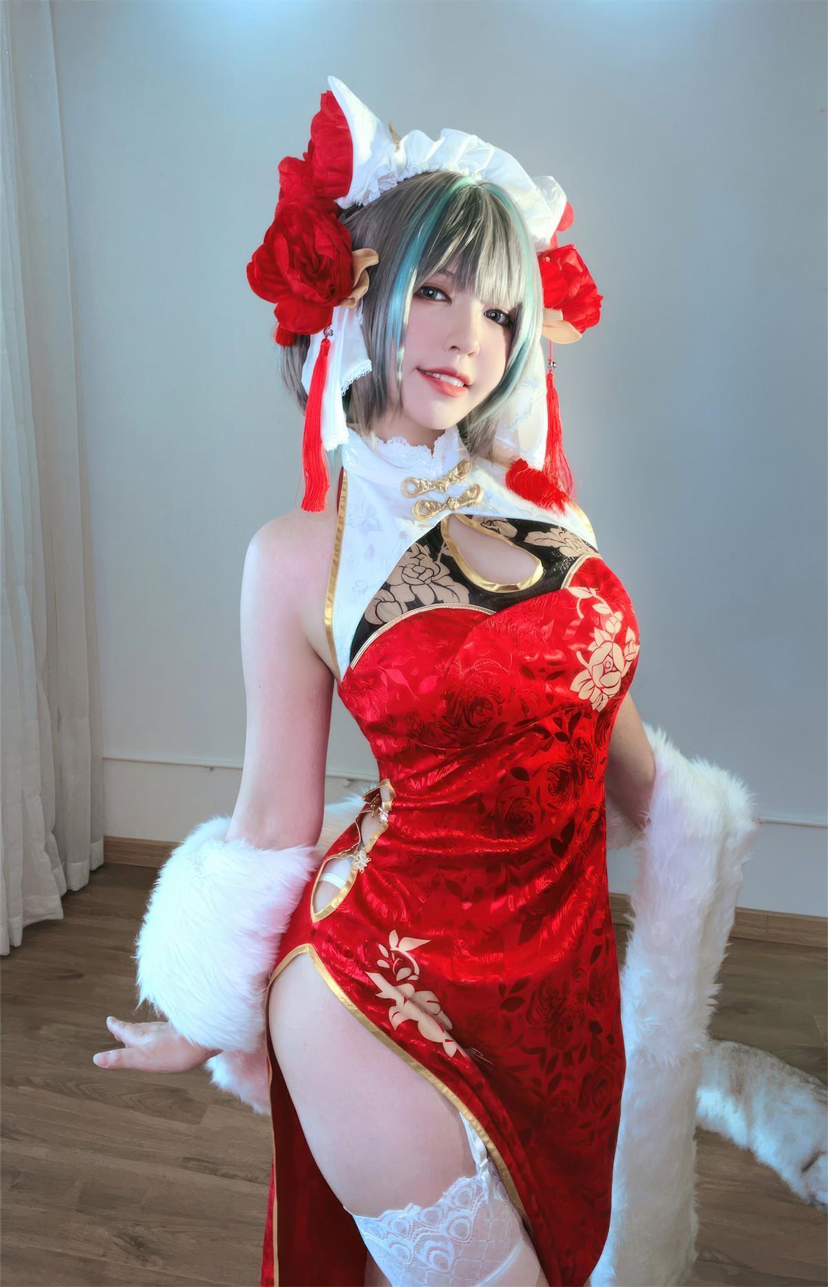 Cosplay 半半子Banbanko 柴郡中华娘旗袍(31)