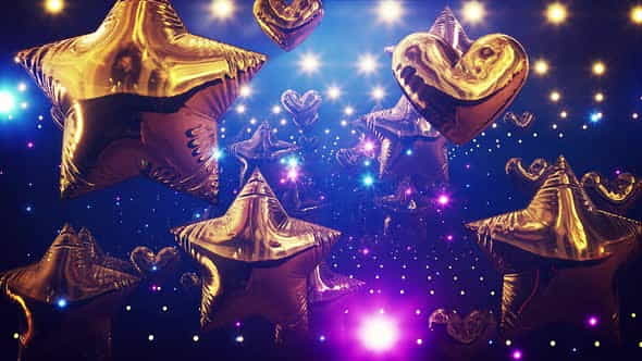 Golden Star And Heart Baloons - VideoHive 32928440