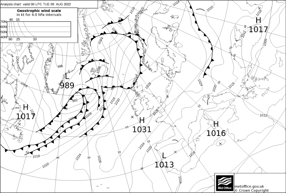 © Met Office Synoptic Chart 09/08/2022