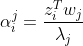 \alpha _{i}^{j} = \frac{z_{i}^{T}w_{j}}{\lambda_{j}}