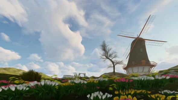 Windmill Background Oil Paint Style - VideoHive 33610714