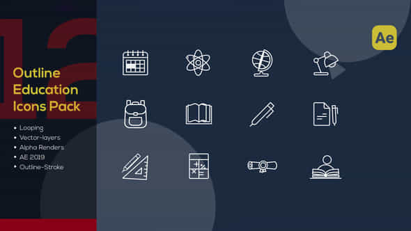 Animated Education Line Icons Pack - VideoHive 59097259