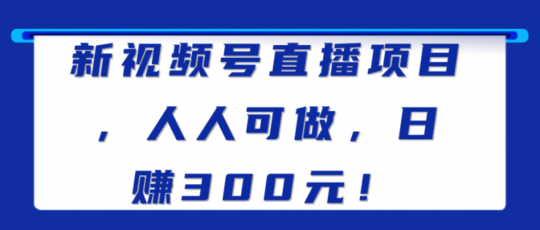 新视频号直播项目，人人可做，日赚300元！