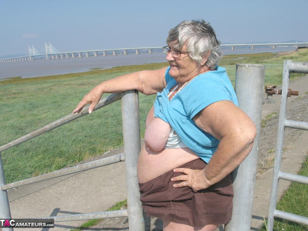 Fat old woman Grandma Libby exposes herself on a desolate bike path(19)