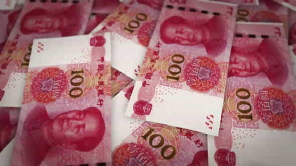 Renminbi growing pile of money - VideoHive 34068195