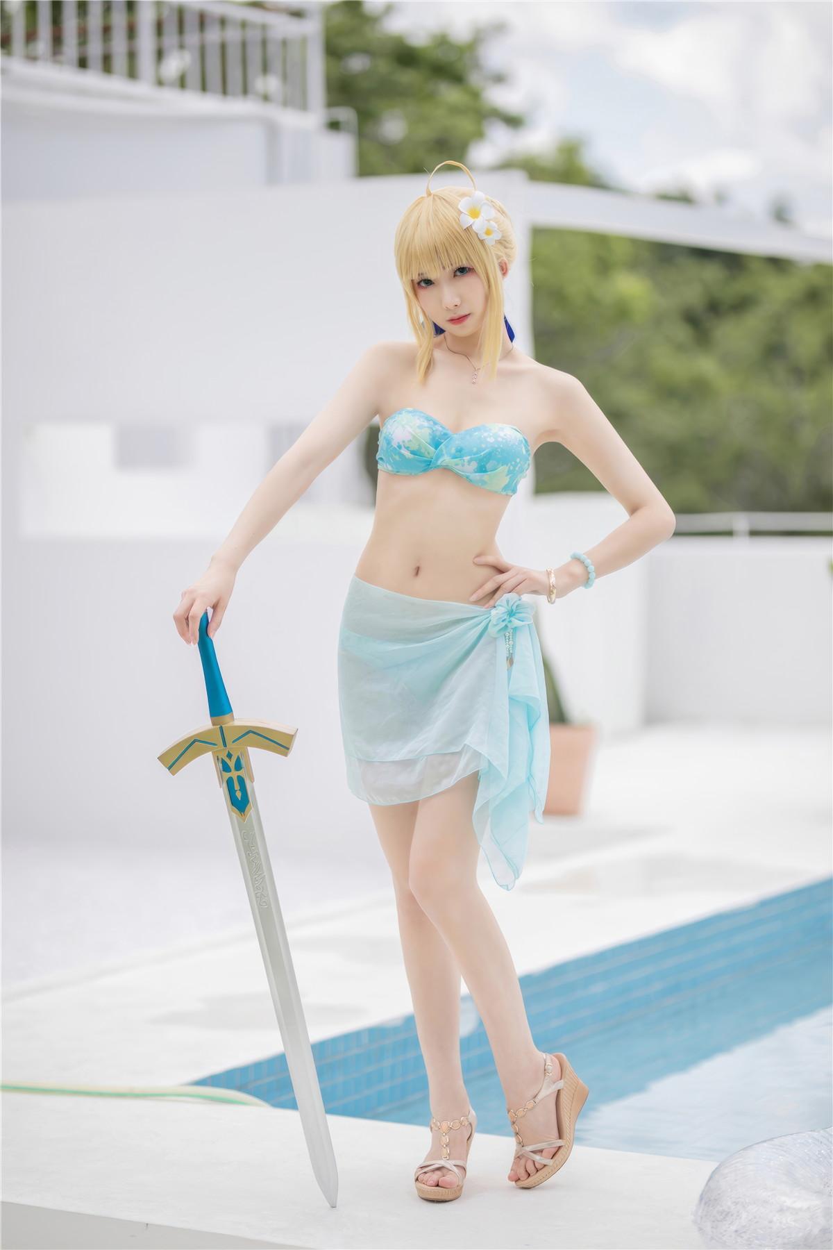 Cosplay 封疆疆v 阿尔托莉雅·潘德拉贡 泳装(5)