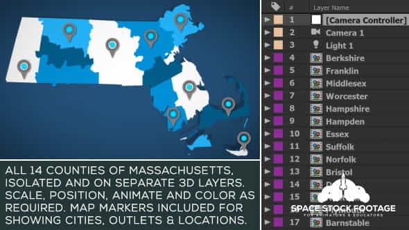 Massachusetts Map Kit - VideoHive 20813748