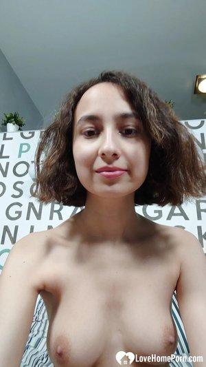 Beautiful amateur showing off her great natural boobs in a solo