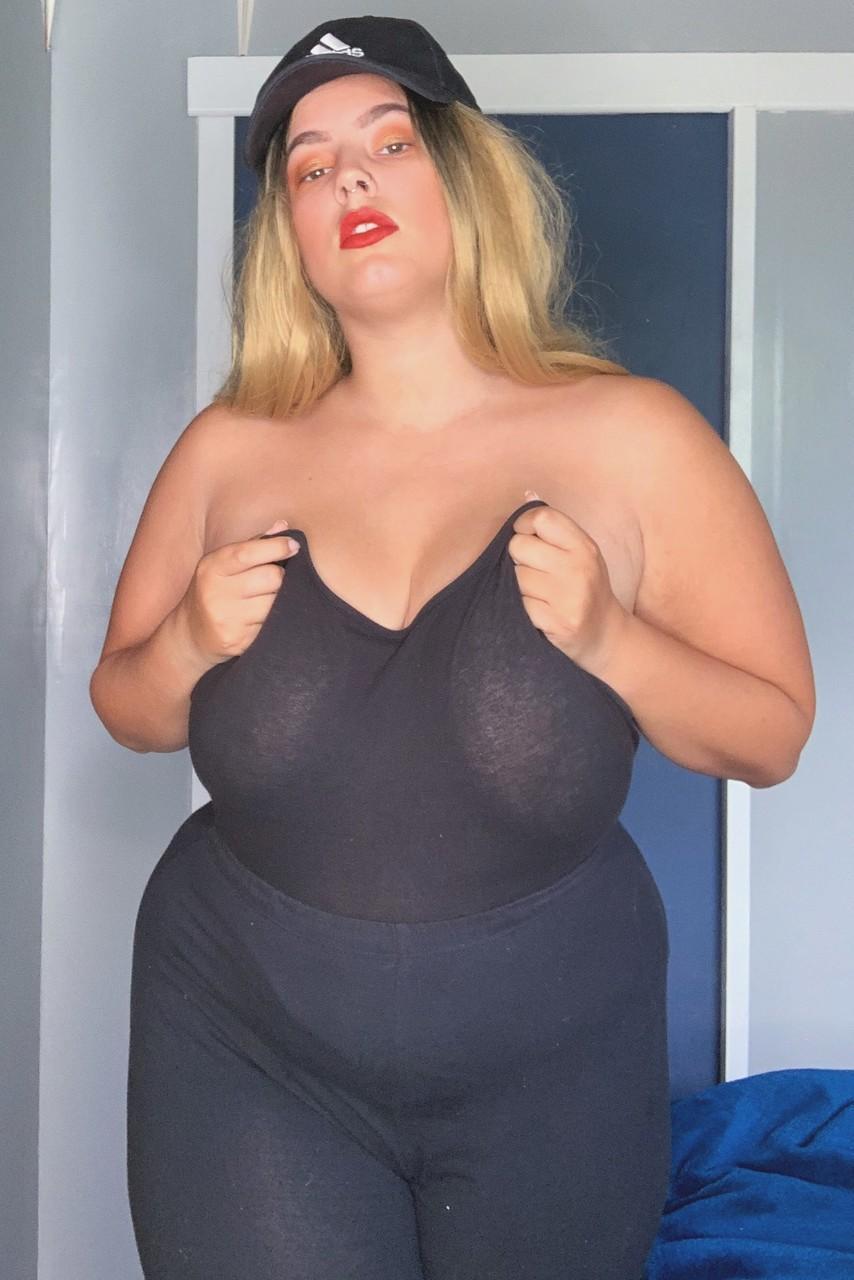 Chubby blonde babe Jordyn khaled shows her huge boobs and poses in nylons(1)