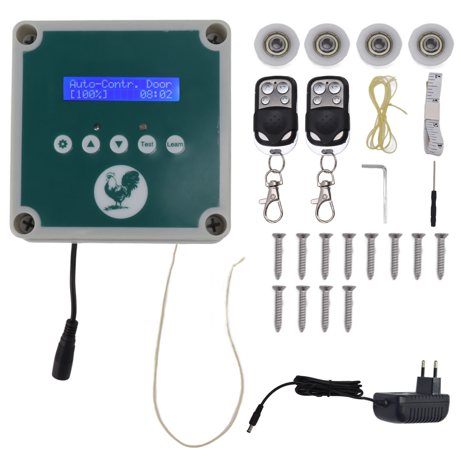 Eosnow Automatische Hühnerstall-Türsteuerung, IP44-Kfigffner,  Fernbedienung, Geflügelstall-Türantriebsmotor-Kit mit Timer, Lichtsensor,  100 bis 240 V, EU-Stecker