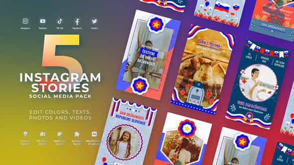 Stories Slovenia Independence Day Slovenia Flag Instagram Stories Memorial Day Mogrt Premiere Pro - VideoHive 52916933