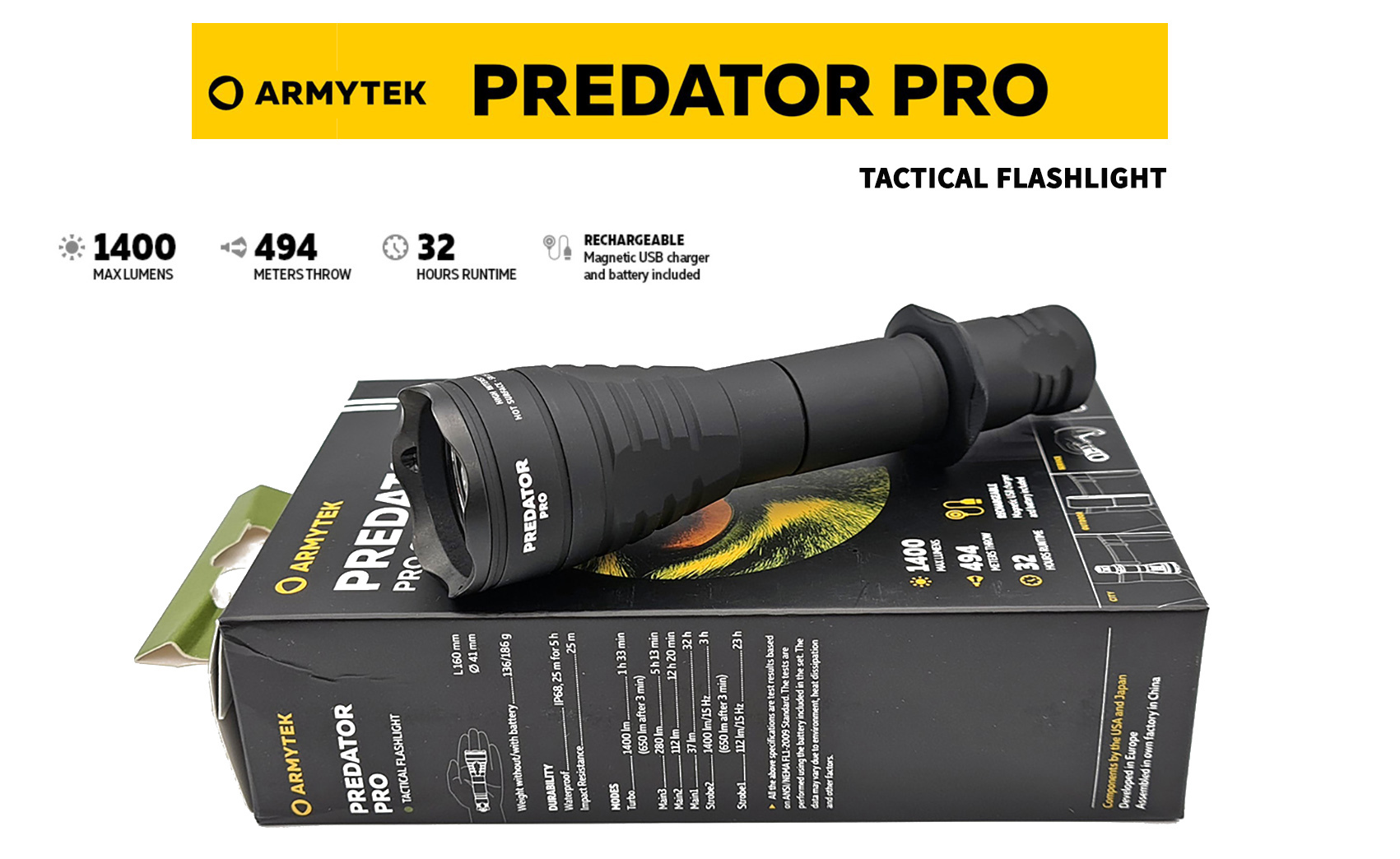 Lampe Torche Armytek Predator Pro magnet USB