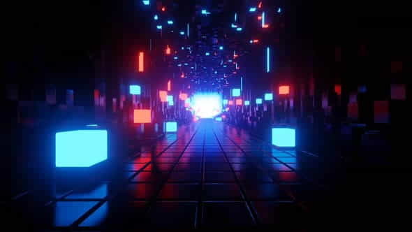 Abstract Neon Tunnel Bouncing Cubes - VideoHive 30092882