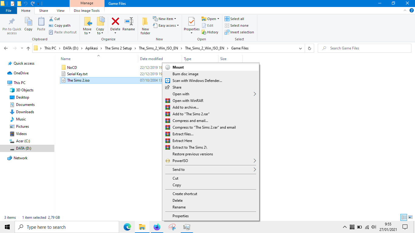 position of mount iso menu on windows 10