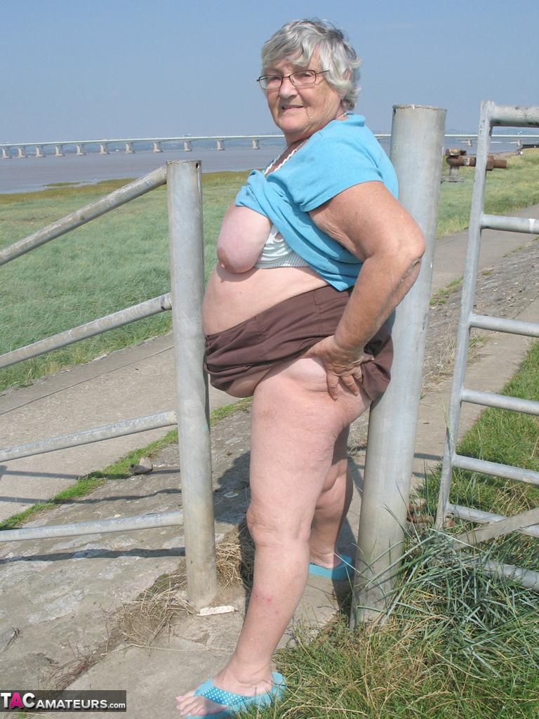 Fat old woman Grandma Libby exposes herself on a desolate bike path(20)