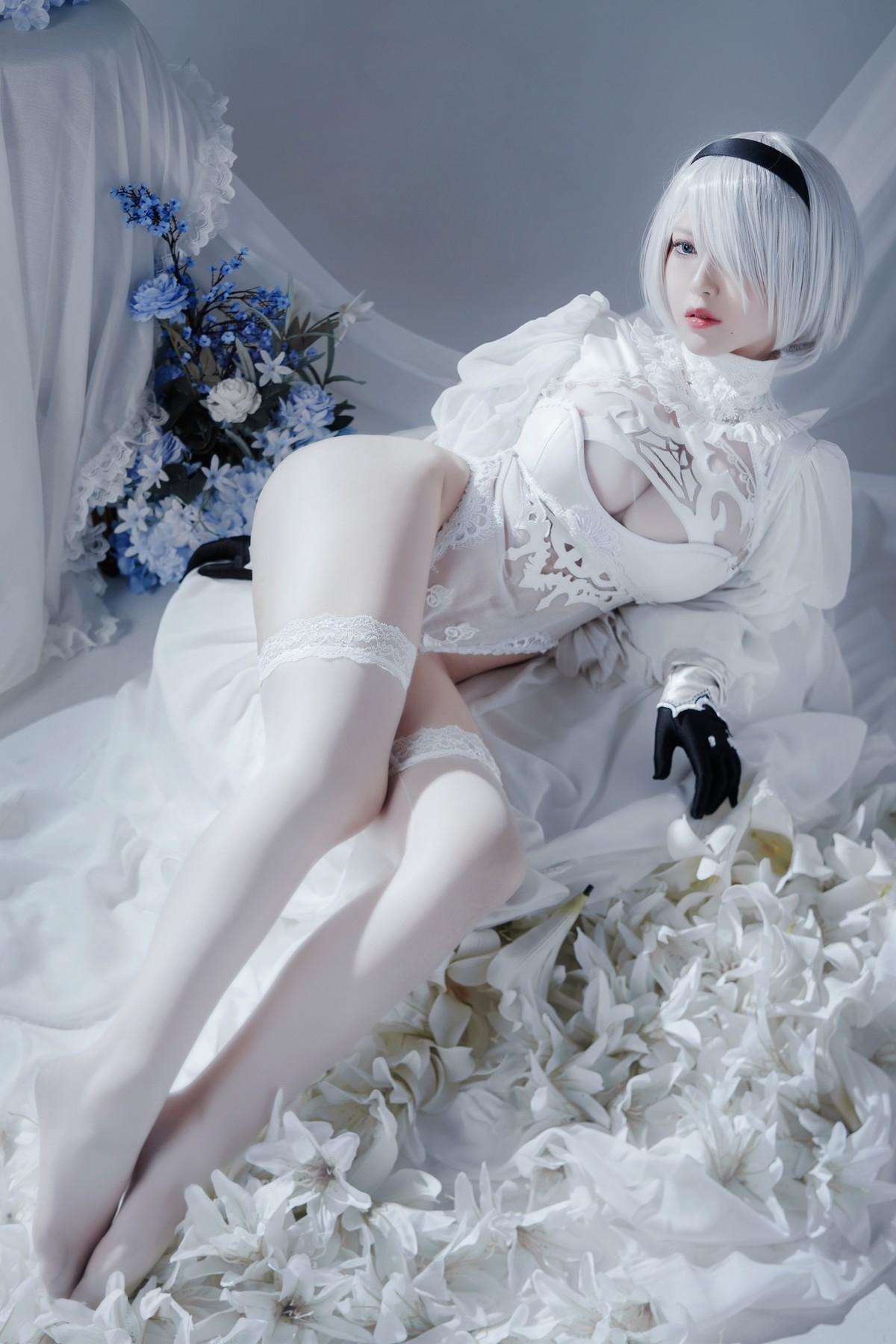 Cosplay 半半子 Automataヨルハ二号B型 白いドレス(6)