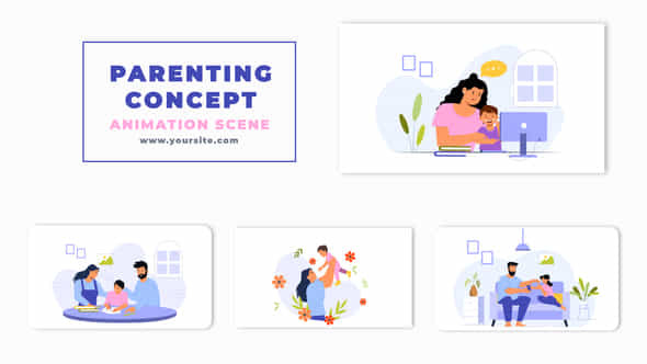 Kids And Parents Concept Animation Scene - VideoHive 47249035