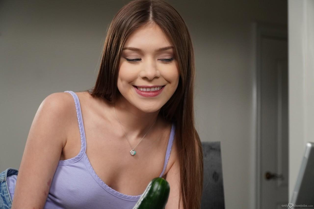 Skinny cutie with lusty eyes Winter Jade sucks a cucumber before a male rod(3)