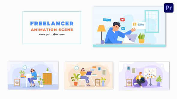 Freelancer Working From Home Flat Character Animation - VideoHive 48802967