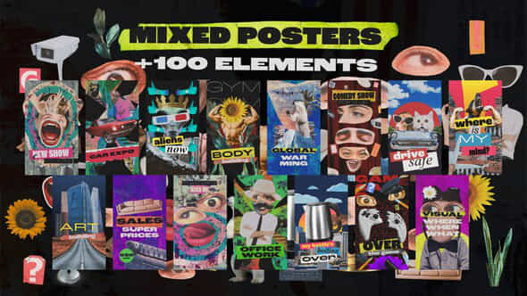 Mixed Posters And 100 Collage Elements - VideoHive 54254304